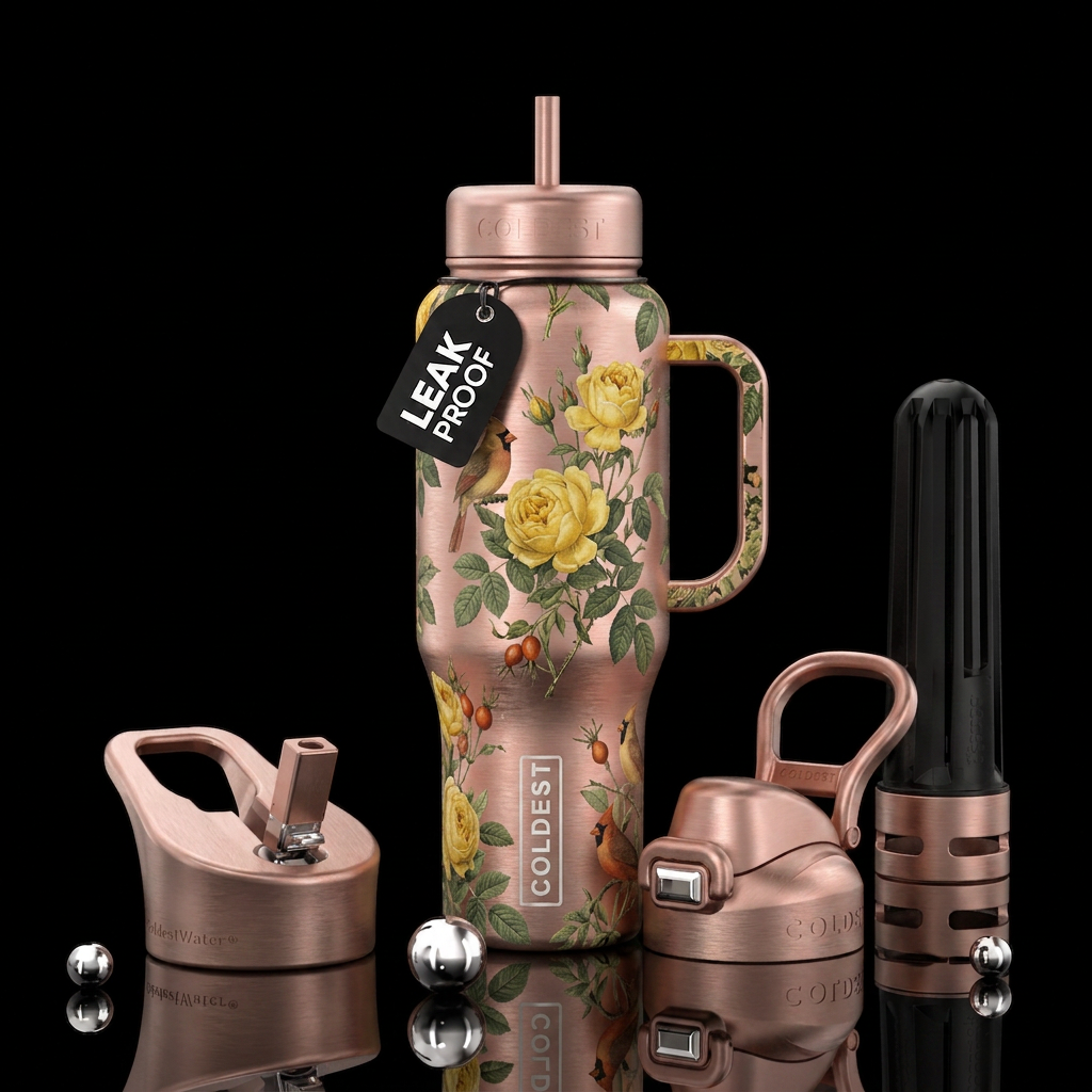 Petals & Feathers water bottle design