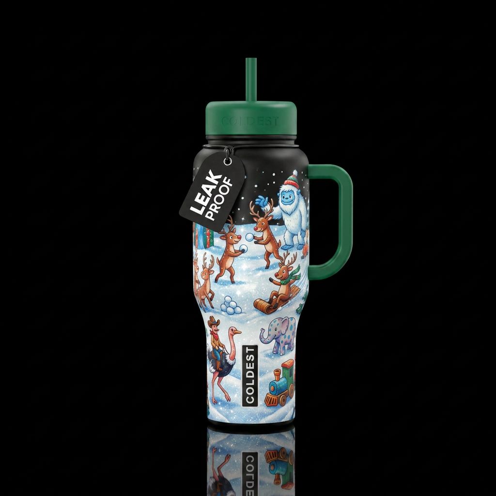 Glistening snow, reindeer games, misfit toys, rand... water bottle design