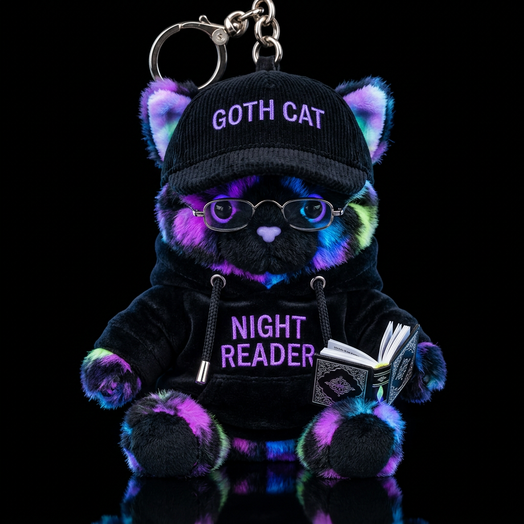 Gothic, glowie, reading cat water bottle design