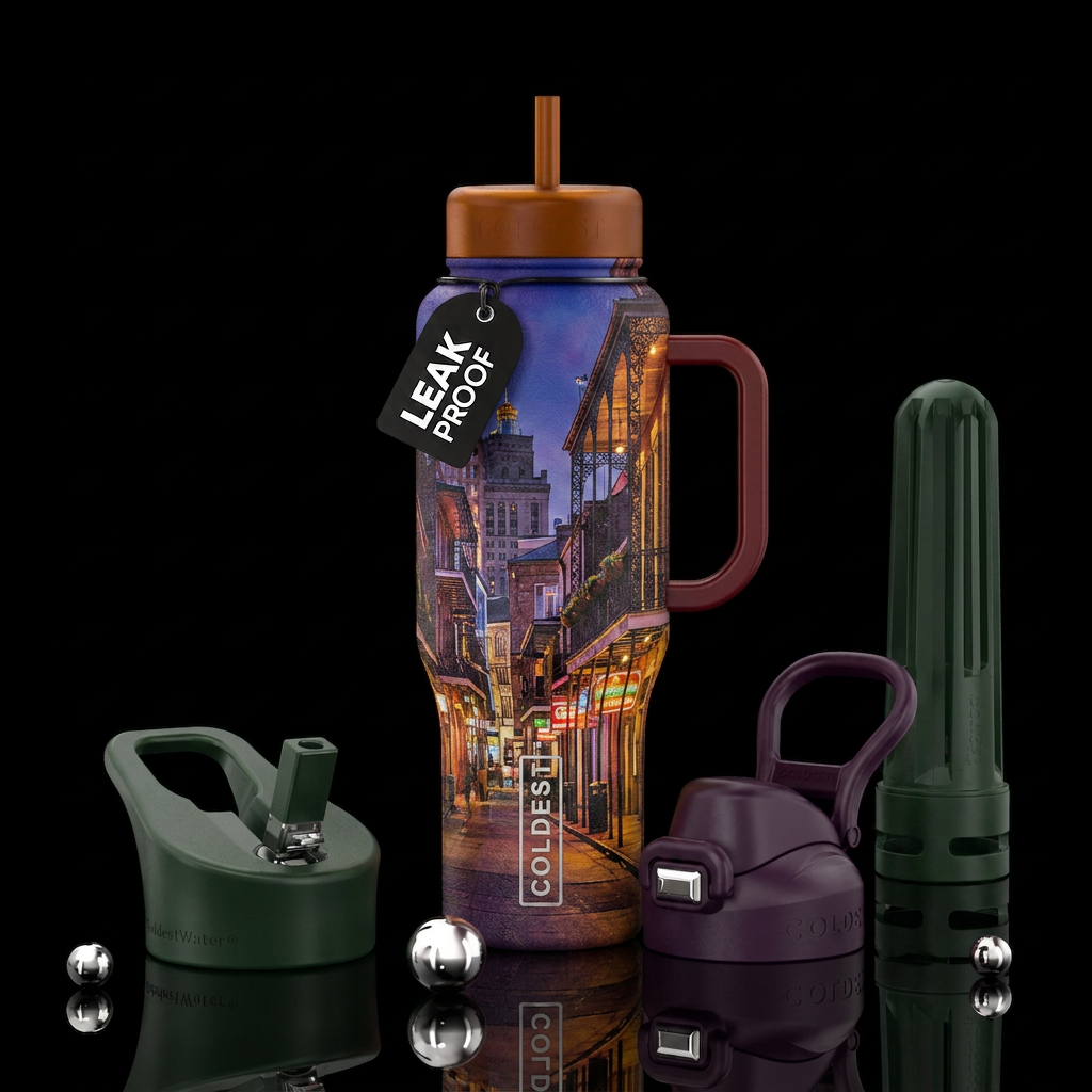 Bourbon St. Cityscape water bottle design