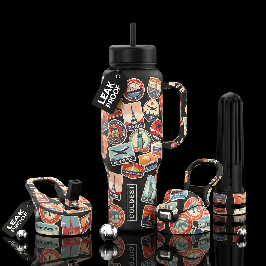 travel stickers water bottle design