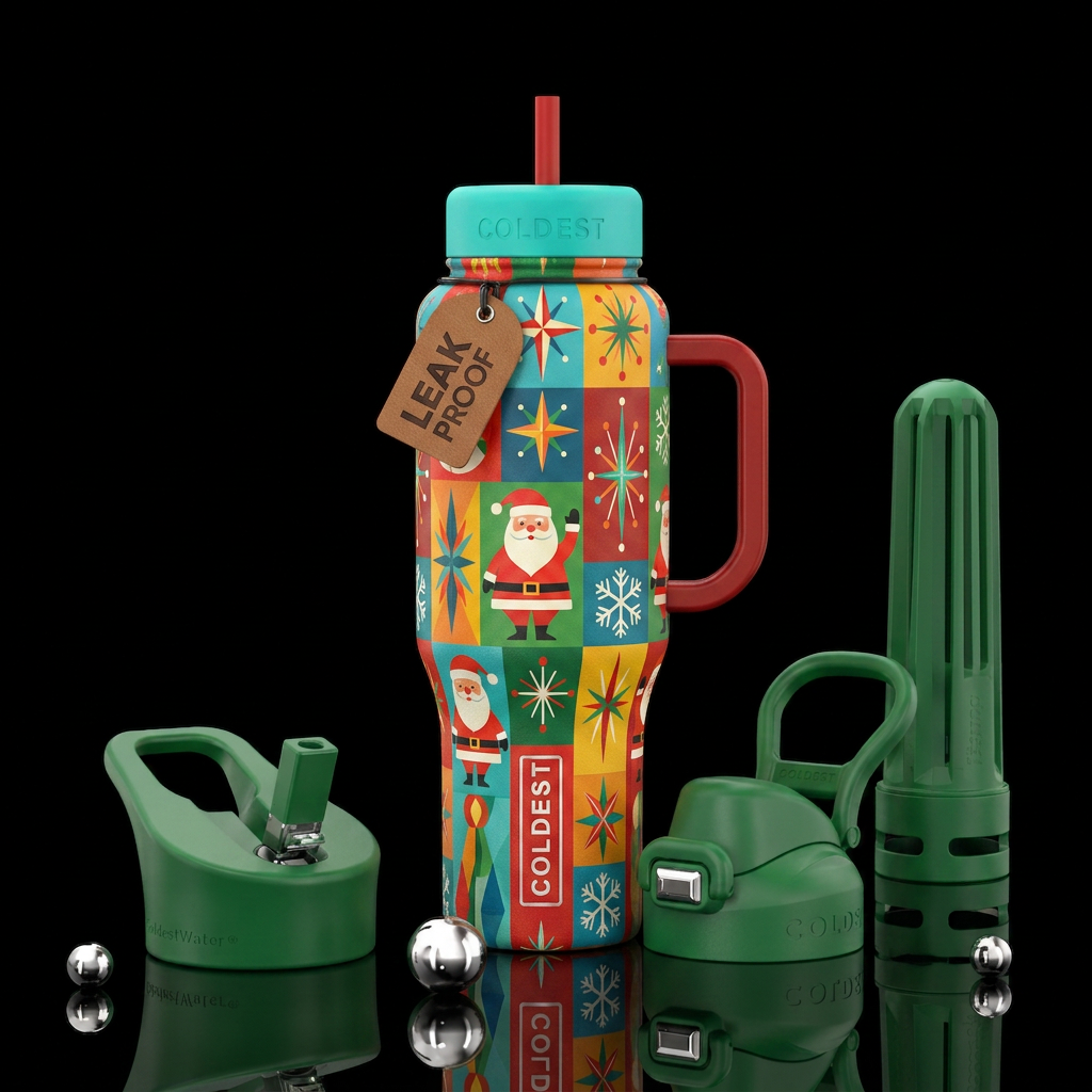 Mid century Santa water bottle design