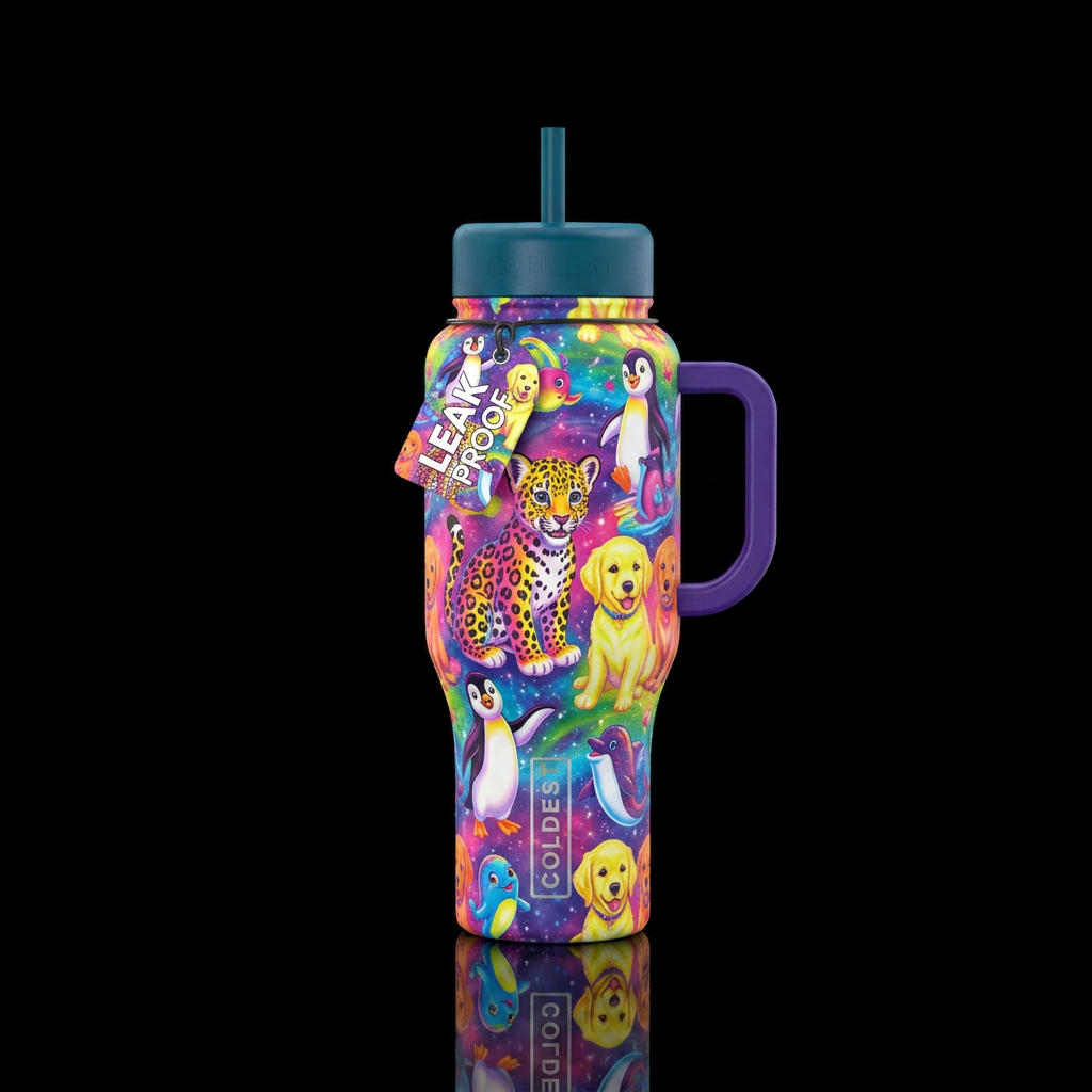Lisa frank animals water bottle design