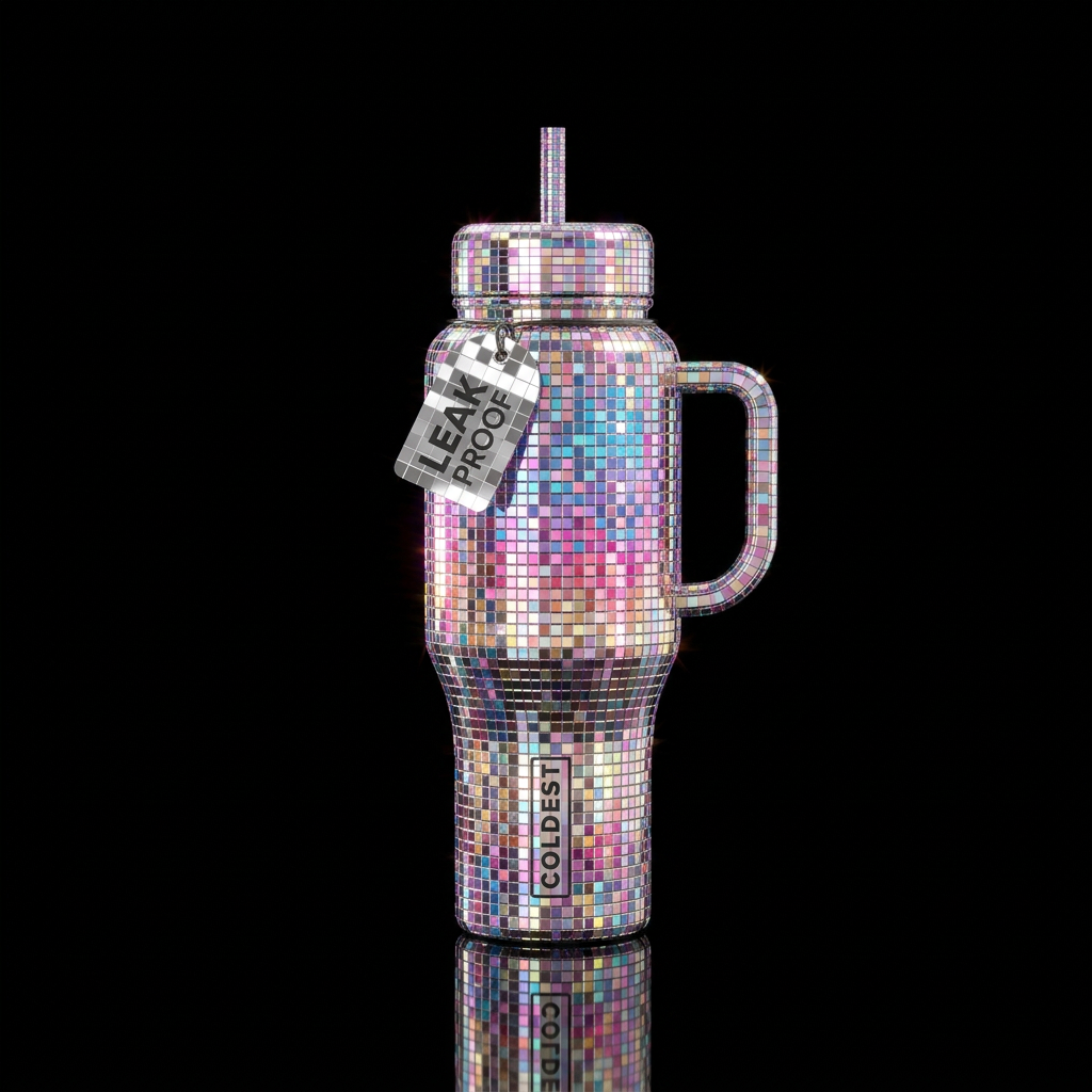 Disco ball squares water bottle design