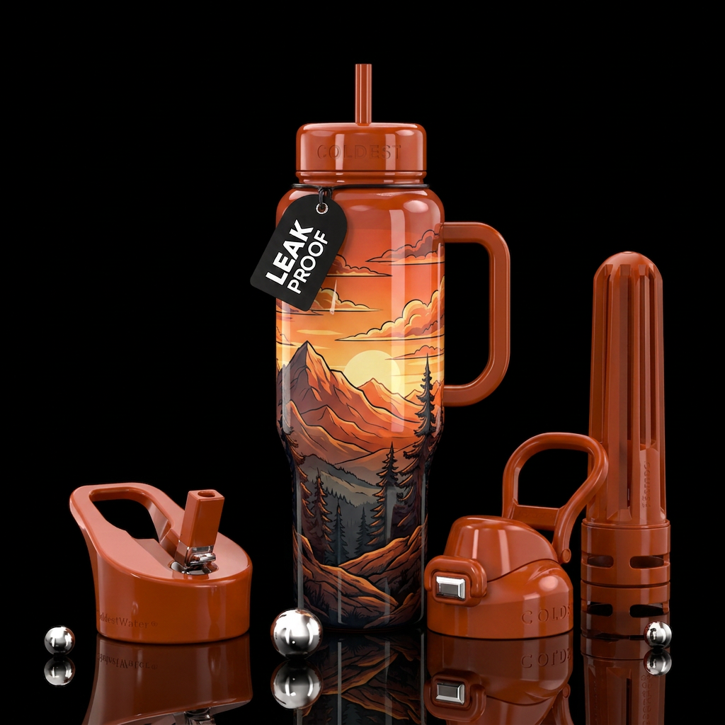 glossy, realism, please show both the front and ba... water bottle design