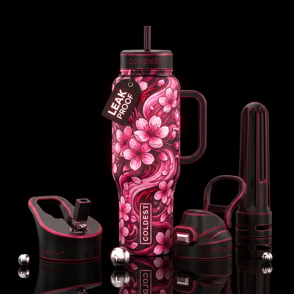 glossy, realism, please show both the front and ba... water bottle design