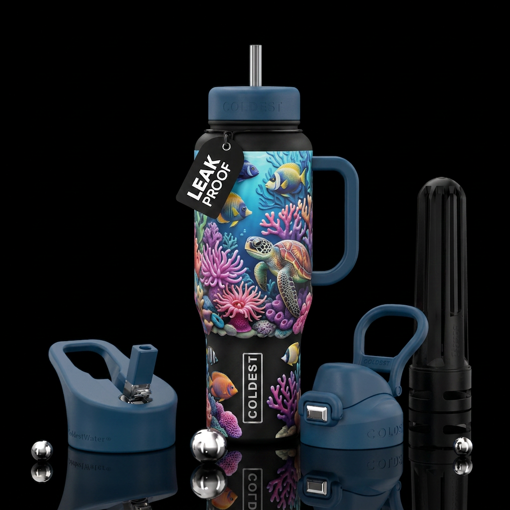 Oceans animals water bottle design