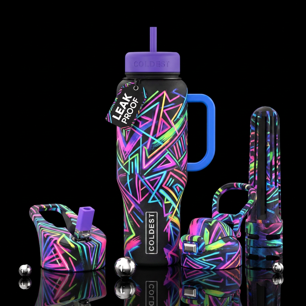 Abstract, neon water bottle design