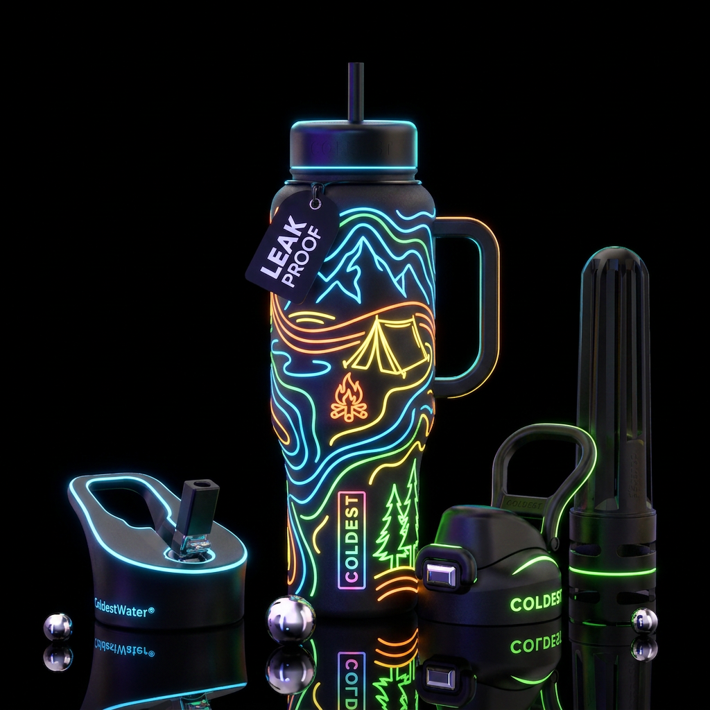 Camping glowie neon water bottle design