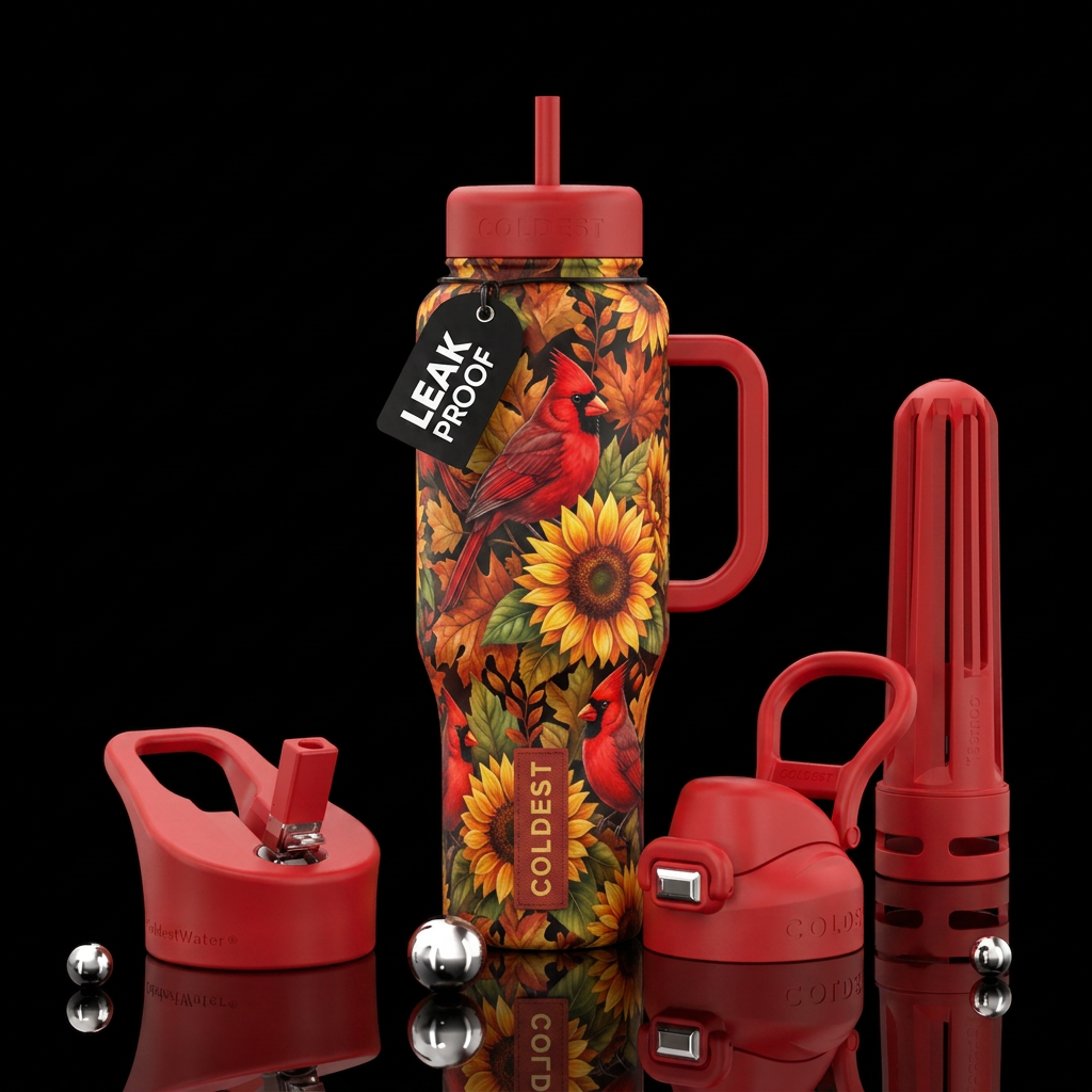 Cardinals sunflowers fall water bottle design