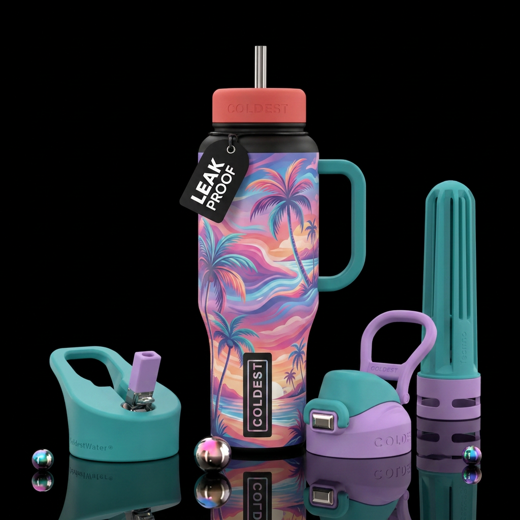 Dreamy palm trees water bottle design