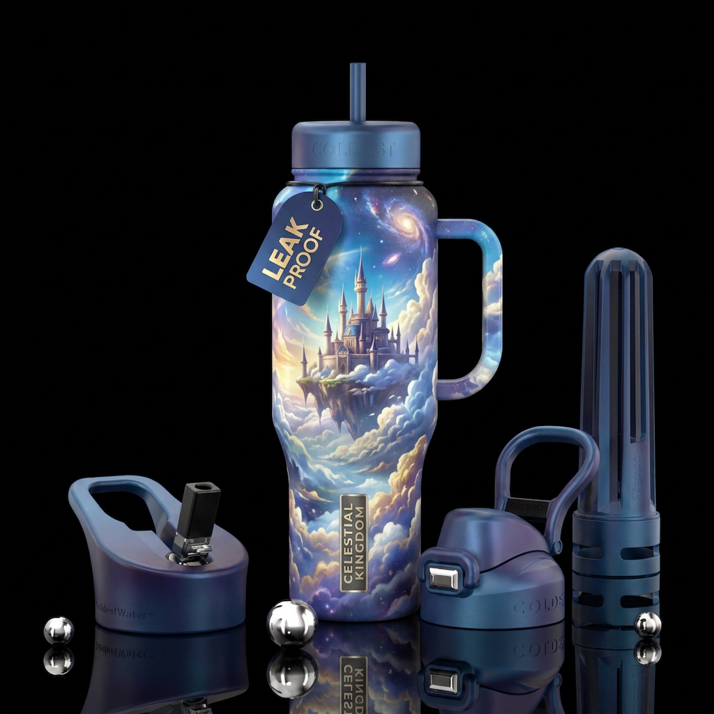 sky kingdom, beautiul, magical water bottle design
