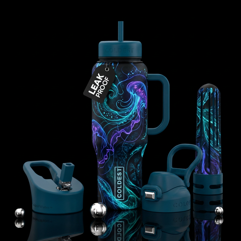 glowie, ocean, darkness water bottle design