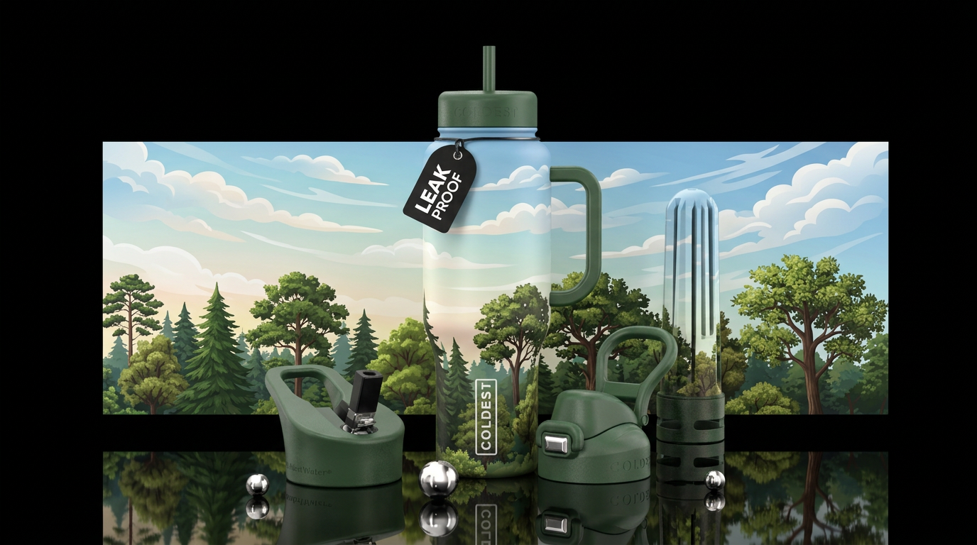 peaceful, beautiul, artistic, clouds, trees water bottle design