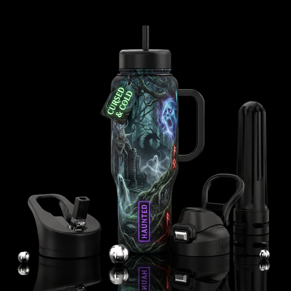 scary, haunted, mythical water bottle design