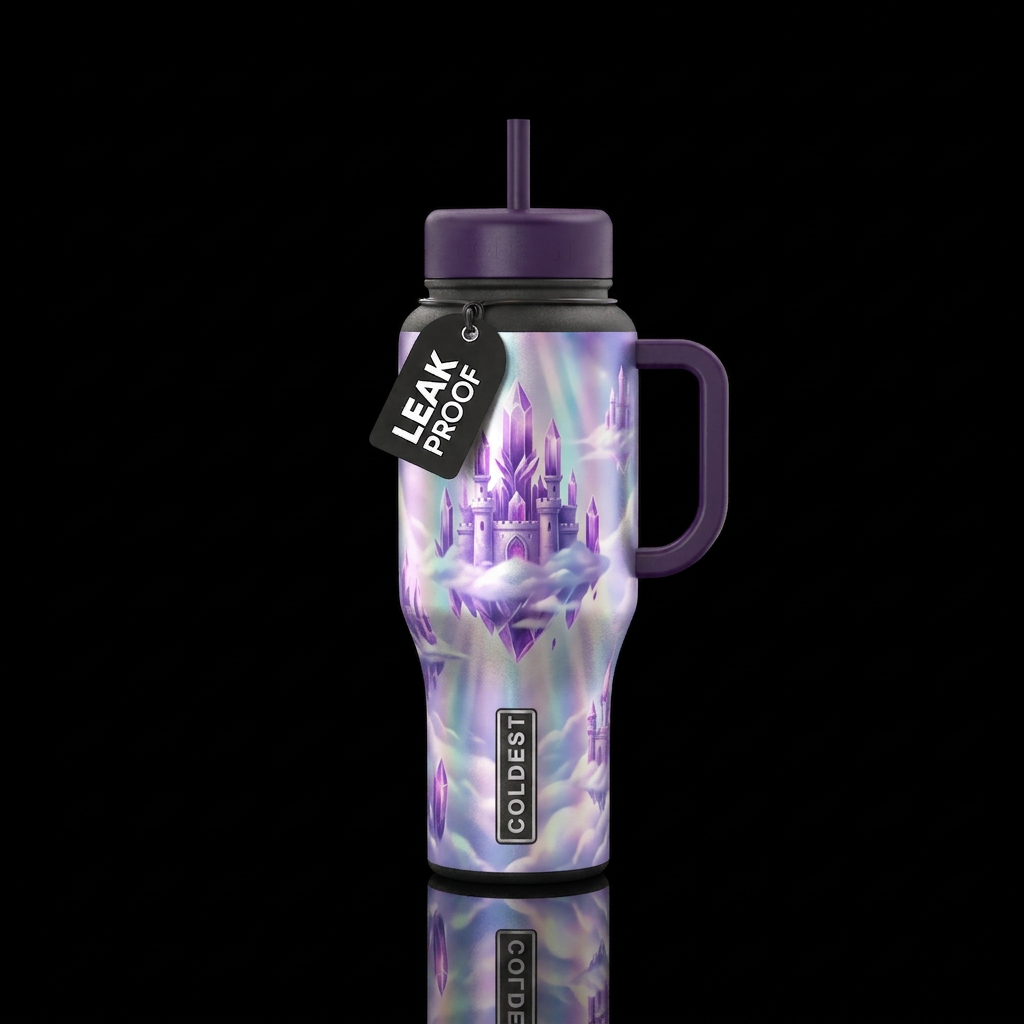 sky kingdom, amethyst,iridescent,magical,clouds water bottle design