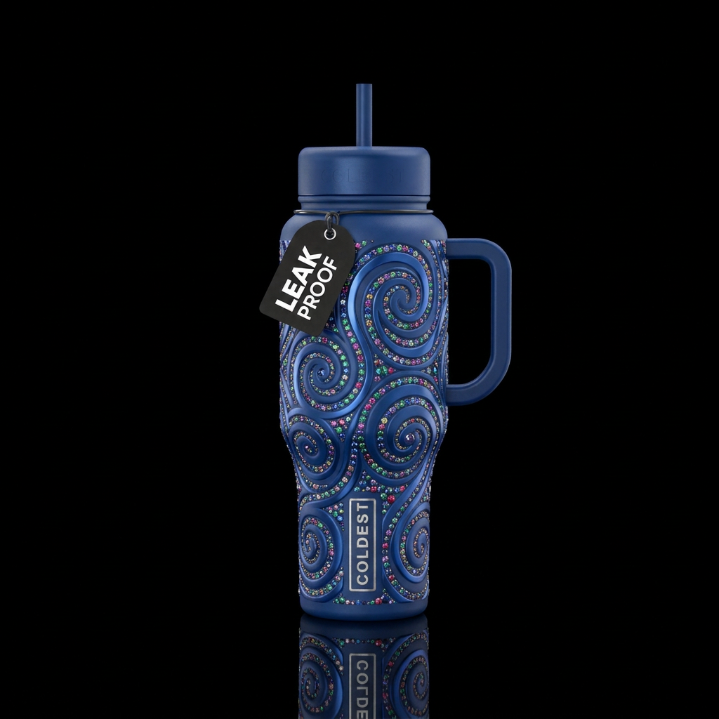 matte, spirals, swirls, gemstone, glowie water bottle design