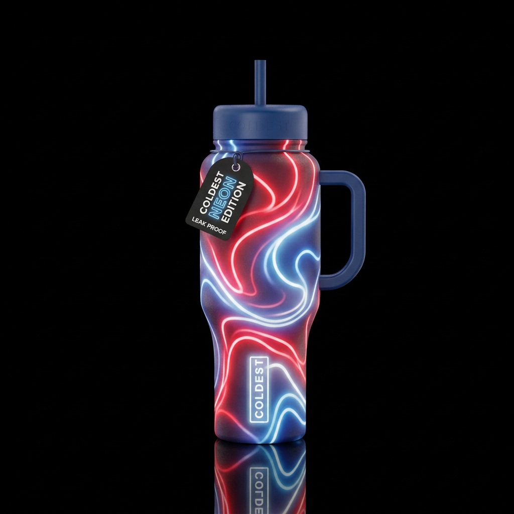 Red,white,blue, neon, dreamy water bottle design
