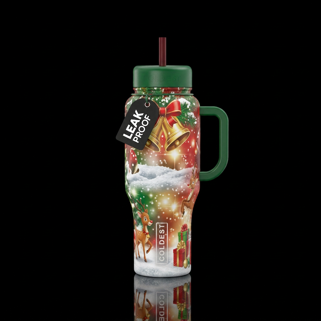 Christmas,bells,snow,reindeer,presents,, glowie, s... water bottle design