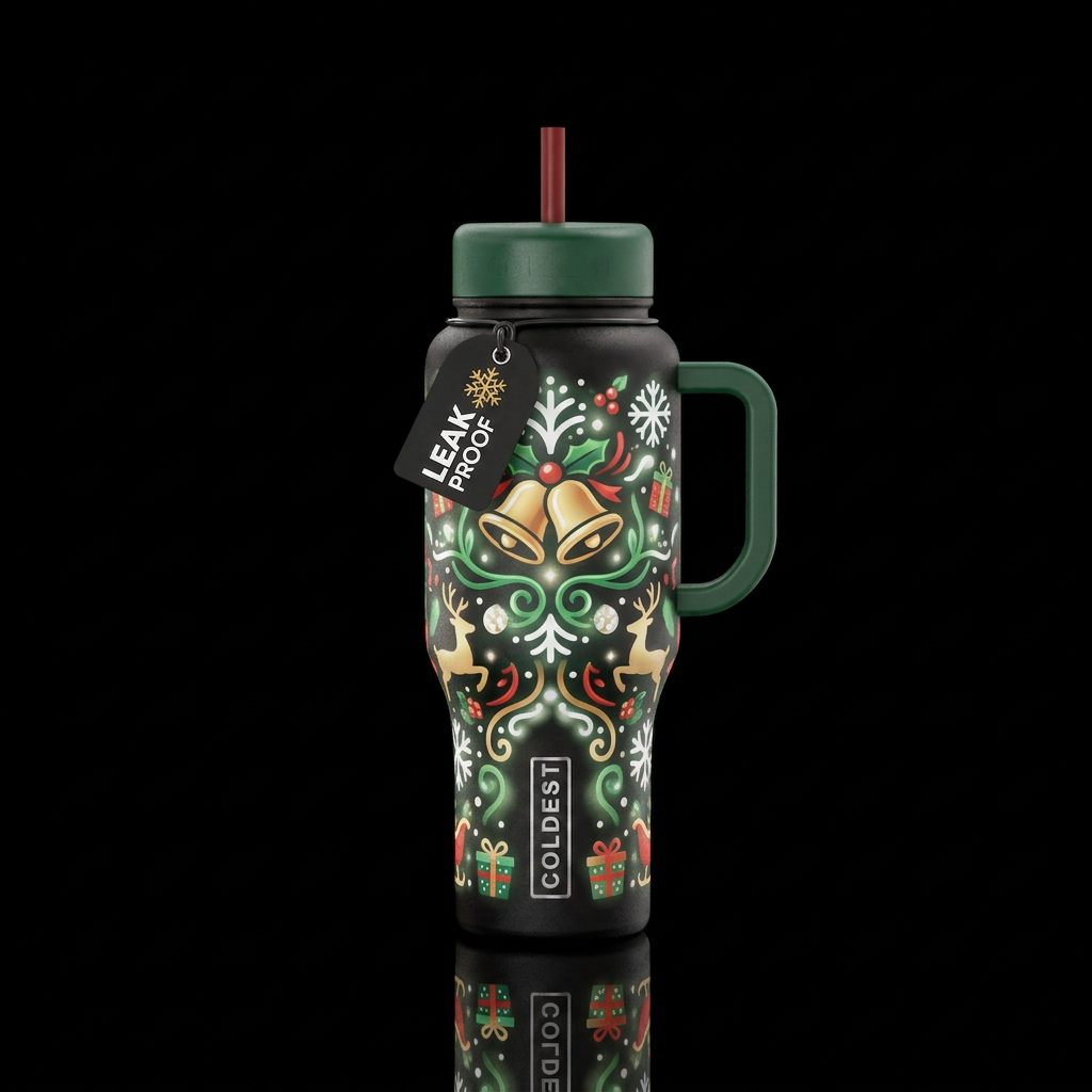 Christmas,bells,snow,reindeer,presents,, glowie, s... water bottle design