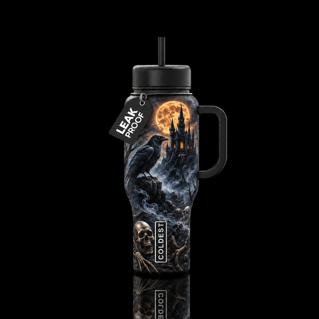 Raven’s Haunted Castle water bottle design