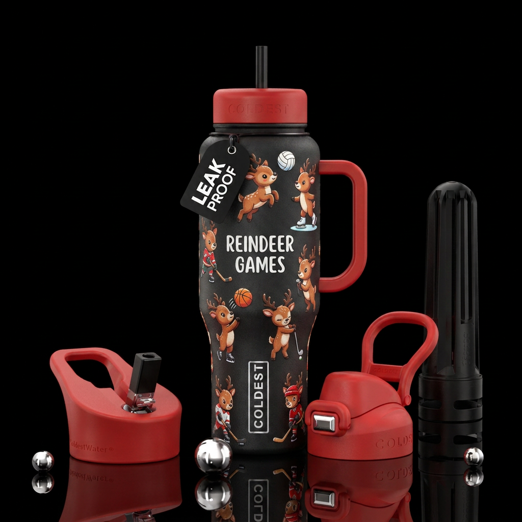 REINDEER GAMES water bottle design