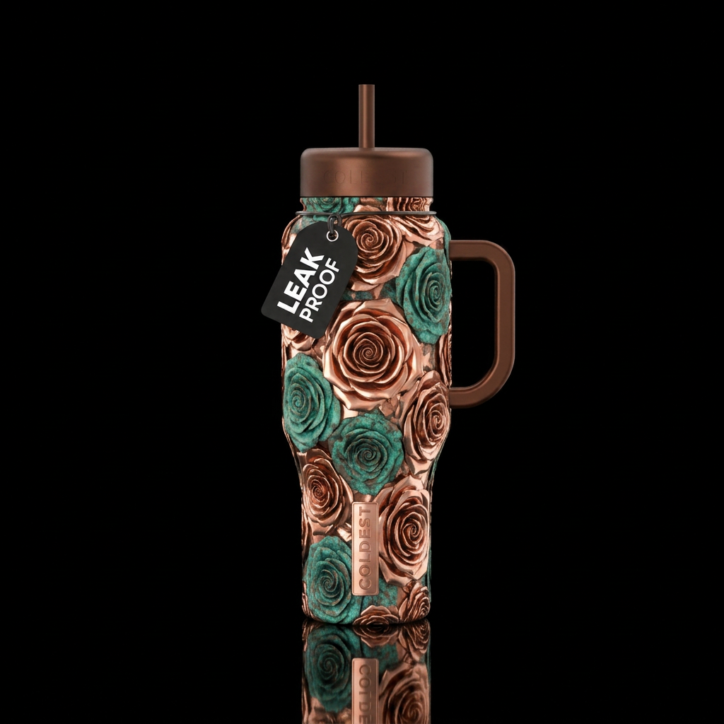 Copper metallic roses some with patina all over th... water bottle design
