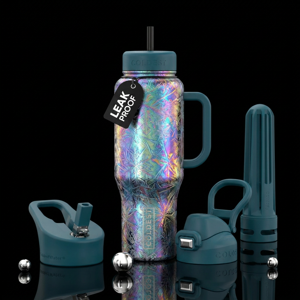 abstract, timeless, winter wonderland,, artistic, ... water bottle design