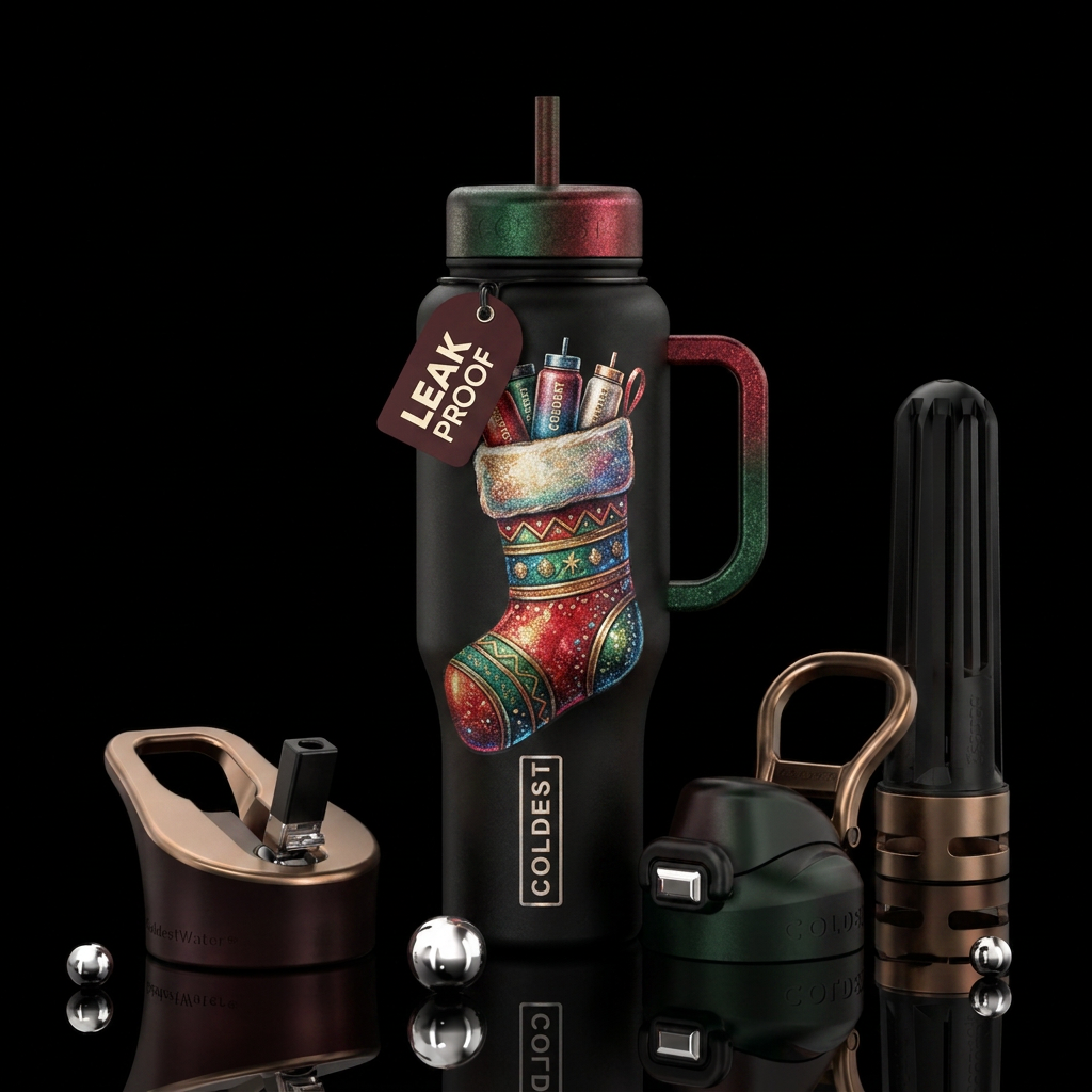 Christmas stocking,  with mini coldest tumblers pe... water bottle design