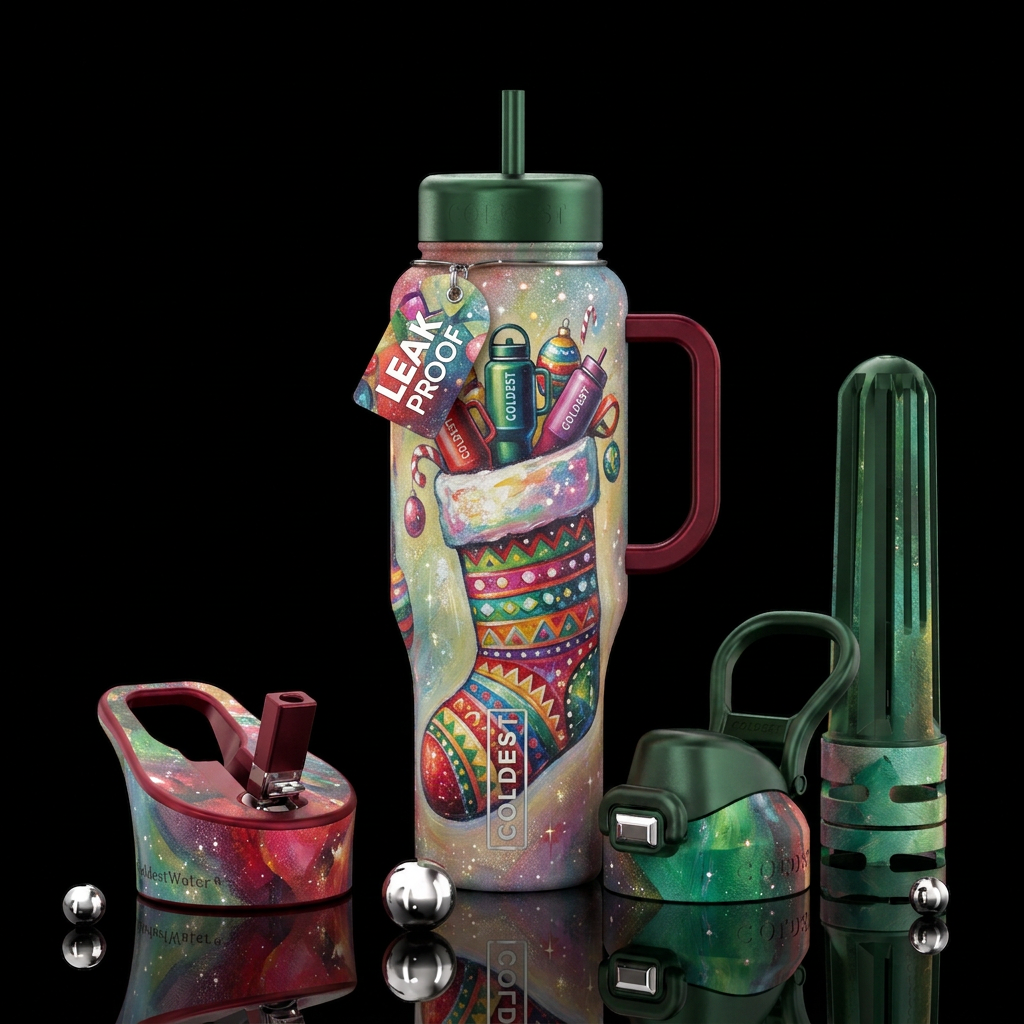 Christmas stocking,  with mini coldest tumblers pe... water bottle design