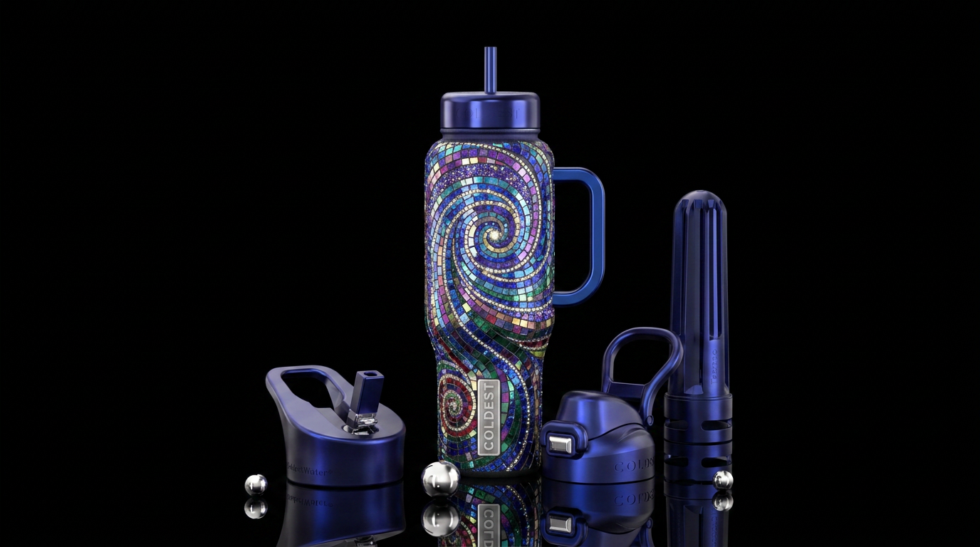 peaceful, sparkly, beautiul, abstract, spirals, mo... water bottle design