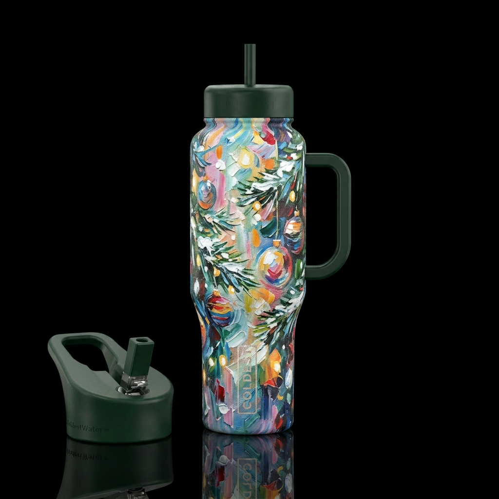 modern,  Christmas , winter wonderland,, artistic,... water bottle design