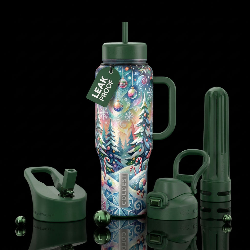 modern,  Christmas , winter wonderland,, artistic,... water bottle design