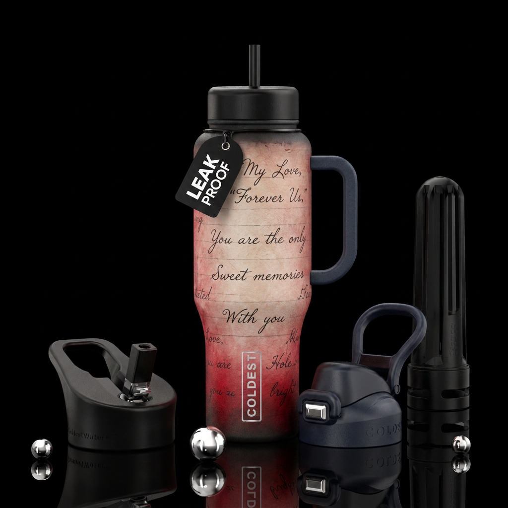 Note book, messages in cursive,  romantic, vibe,  ... water bottle design