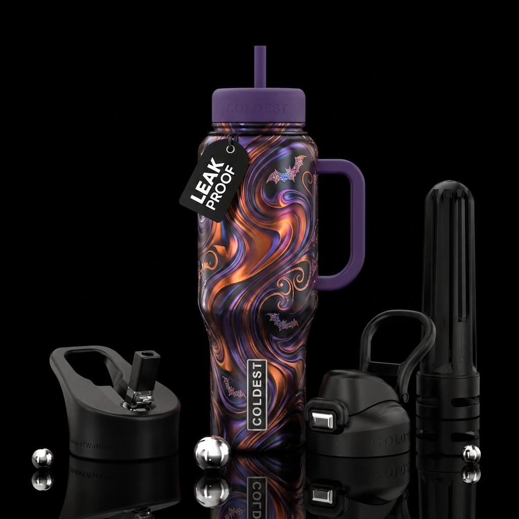 irridescent, swirls,  Halloween,, beautiul, on a d... water bottle design