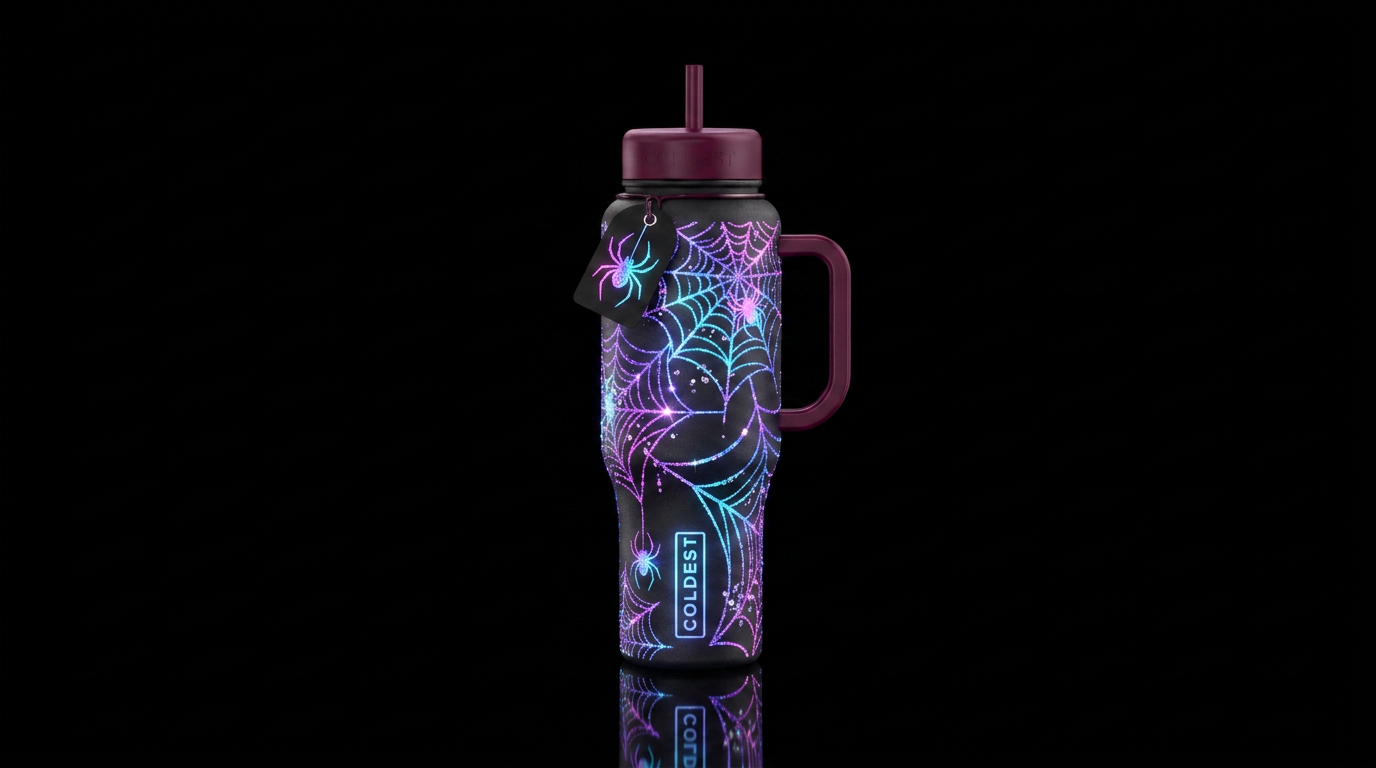 spider, glowie,  web, beautiul, sparkly, abstract,... water bottle design