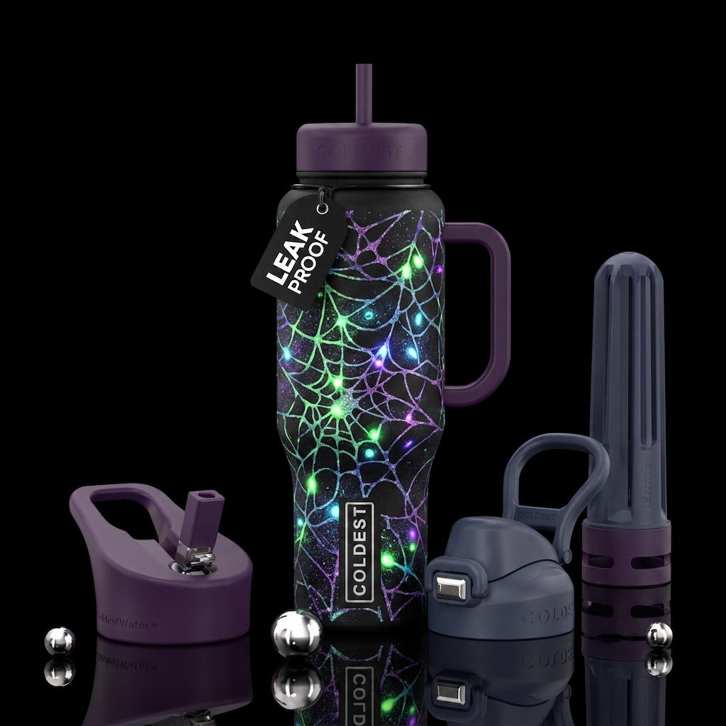 spider, glowie,  web, beautiul, sparkly, abstract,... water bottle design
