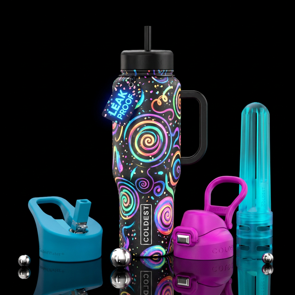 Confetti,  texture painting,  glowie,  beautiul,, ... water bottle design