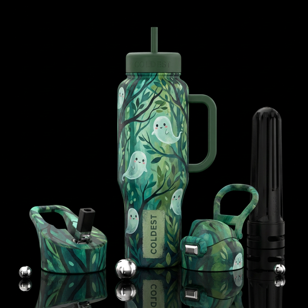 abstract, artistic,  cute ghost , forest  texture ... water bottle design