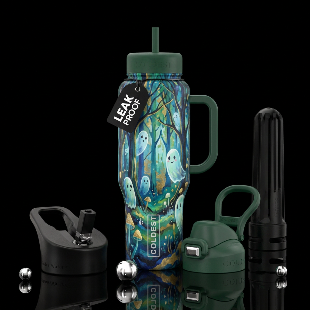 abstract, artistic,  cute ghost , forest  texture ... water bottle design