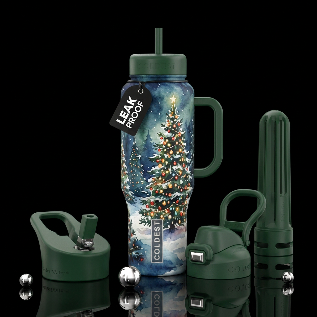 Christmas tree with lights , winter wonderland,  t... water bottle design