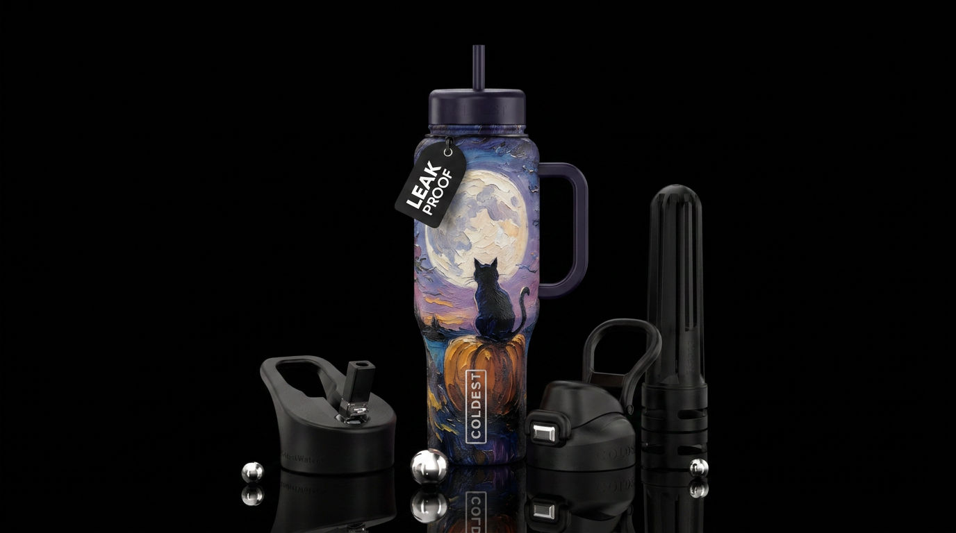 Pumpkin with a black cat on it , twilight,  full m... water bottle design