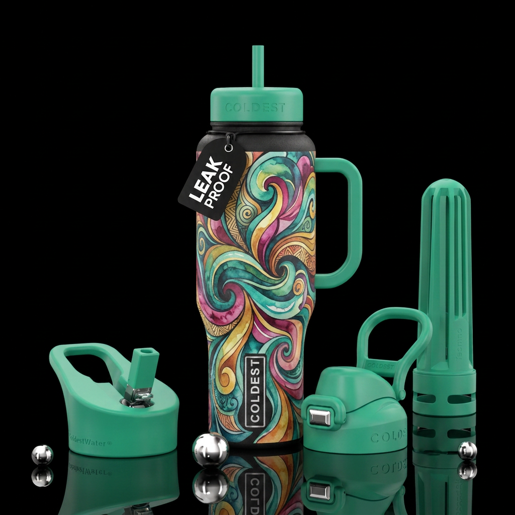 swirls, artistic, abstract, malaysian, watercolor water bottle design