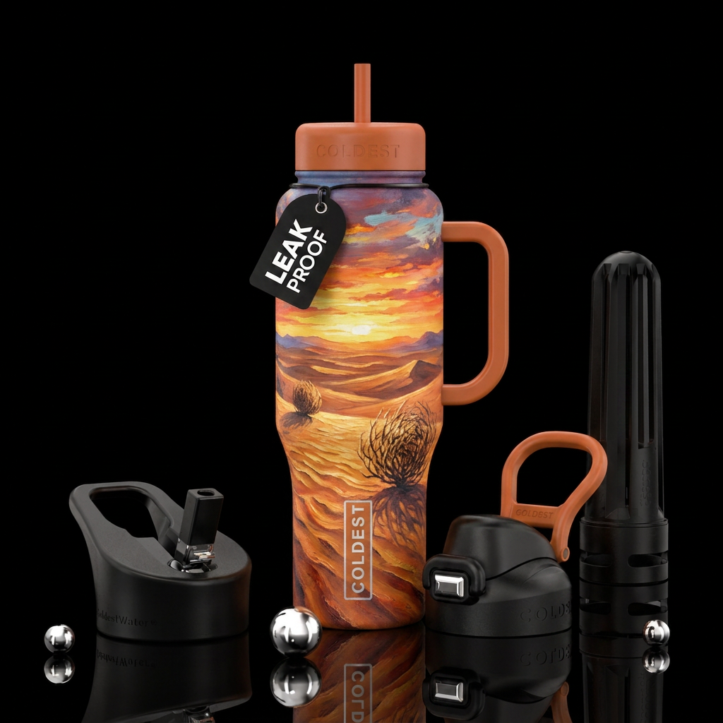 Tumbleweeds, desert, sunset,  texture painting, ab... water bottle design