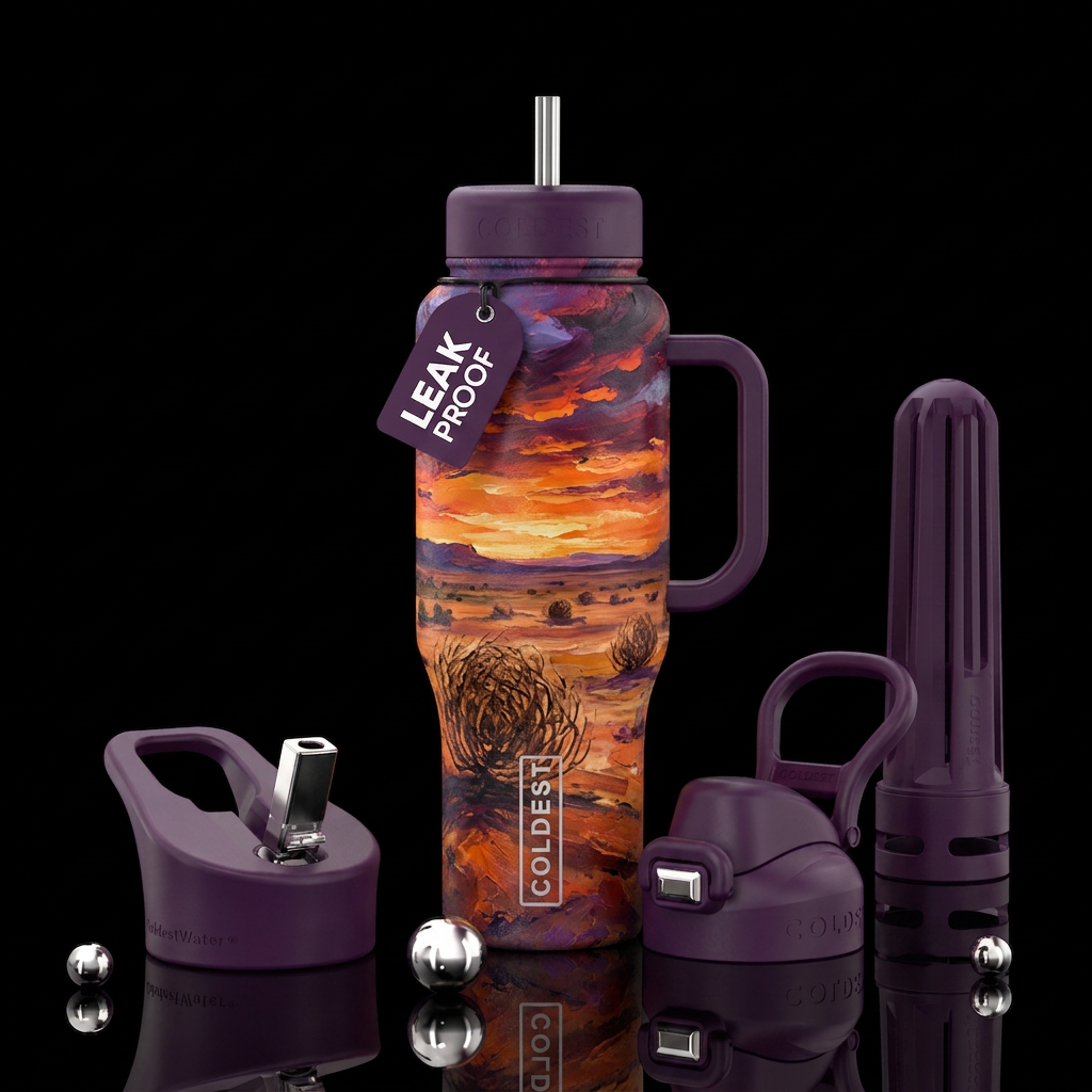 Tumbleweeds, desert, sunset,  texture painting, ab... water bottle design