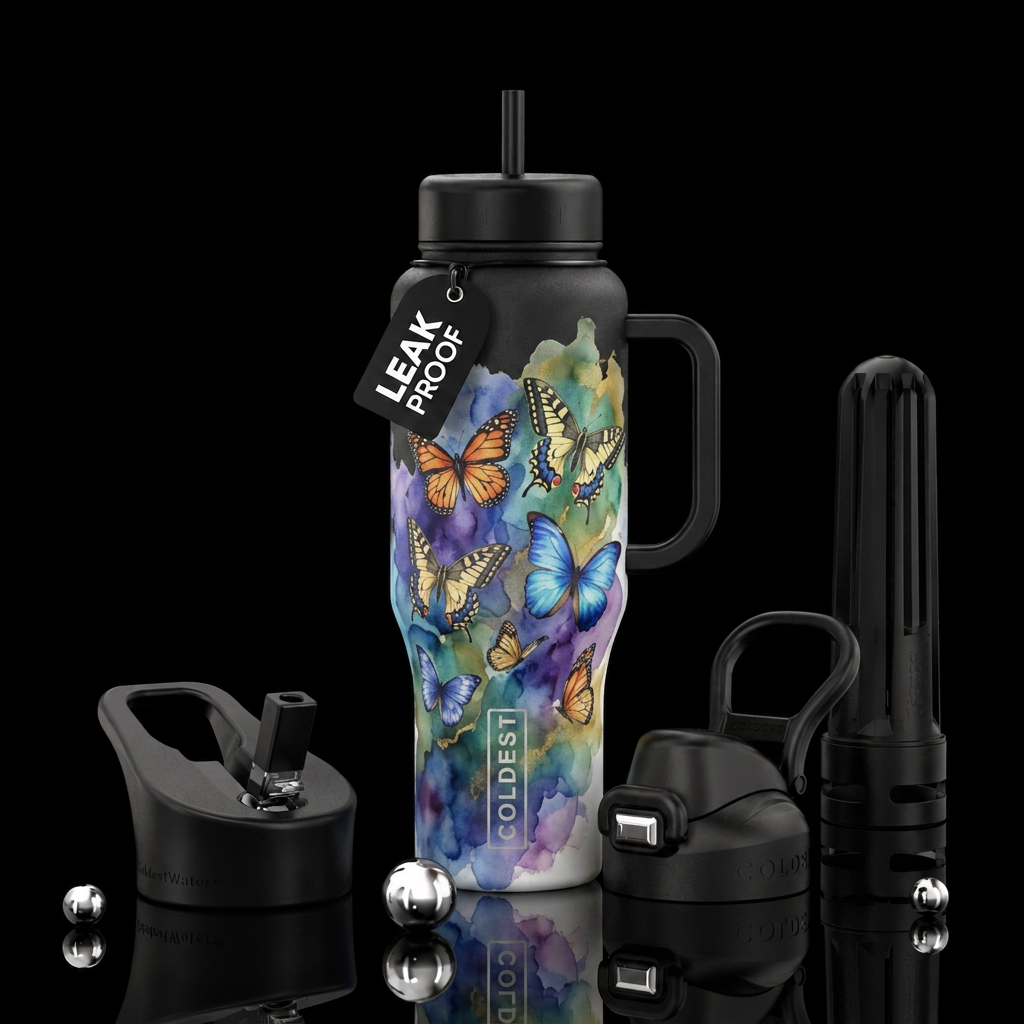watercolor, butterfly, beautiul, abstract, artisti... water bottle design