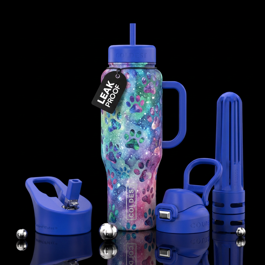 Texture paw prints,  sparkly, artistic, watercolor... water bottle design