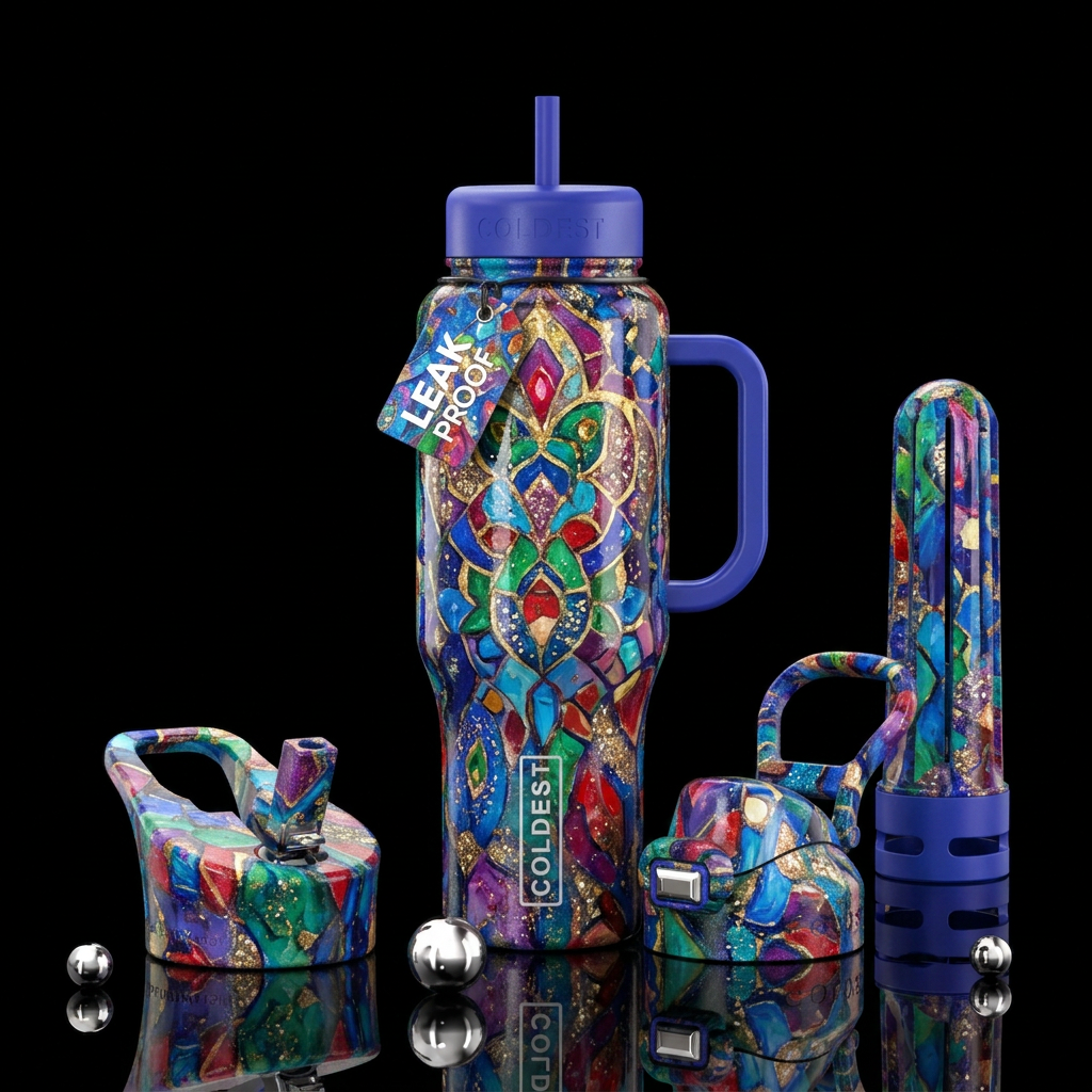 turkish, sparkly, abstract, oil painted, beautiul,... water bottle design