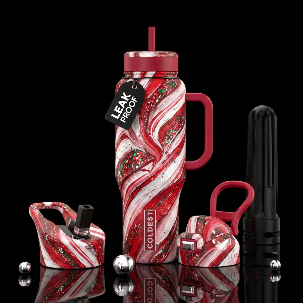 Candy cane,  glitter,, artistic, abstract, oil pai... water bottle design