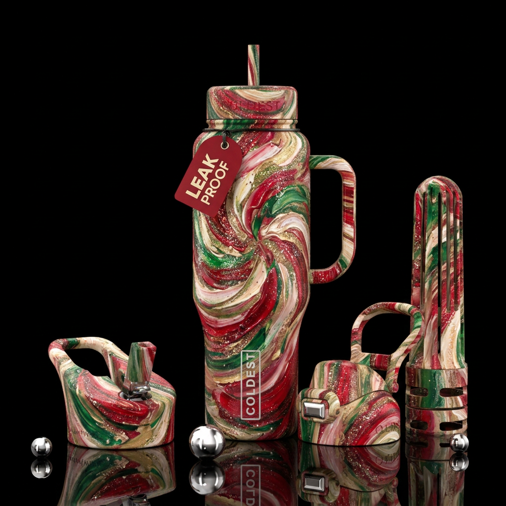 Candy cane,  glitter,, artistic, abstract, oil pai... water bottle design